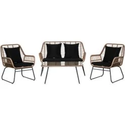 Outsunny Salon De Jardin 4 Places 4 Pièces Style Exotique Métal époxy Résine Imitation Bambou Coussins Grand Confort Inclus Polyester Noir - Noir -Outsunny Soldes Magasin 50909188 5
