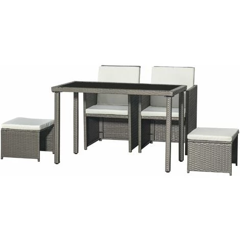 Outsunny Ensemble Salon De Jardin Encastrable 2 Fauteuils Monoblocs + 2 Tabourets + Table Basse Résine Tressée Coussins Déhoussables Crème Gris - Gris 3 Outsunny Ensemble Salon De Jardin Encastrable 2 Fauteuils Monoblocs + 2 Tabourets + Table Basse Résine Tressée Coussins Déhoussables Crème Gris - Gris