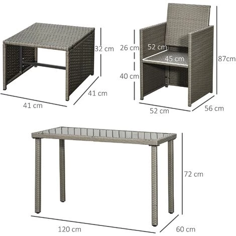 Outsunny Ensemble Salon De Jardin Encastrable 2 Fauteuils Monoblocs + 2 Tabourets + Table Basse Résine Tressée Coussins Déhoussables Crème Gris - Gris 5 Outsunny Ensemble Salon De Jardin Encastrable 2 Fauteuils Monoblocs + 2 Tabourets + Table Basse Résine Tressée Coussins Déhoussables Crème Gris - Gris – Image 3
