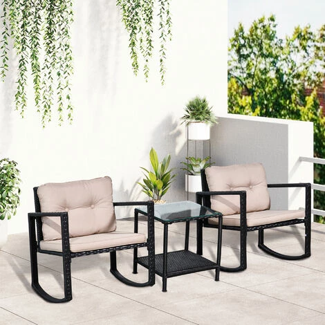 Outsunny Ensemble De Jardin 3 Pièces Style Colonial 2 Fauteuils à Bascule Avec Coussins Marron Table Basse étagère Métal époxy Résine Tressée 4 Fils Noir - Marron 4 Outsunny Ensemble De Jardin 3 Pièces Style Colonial 2 Fauteuils à Bascule Avec Coussins Marron Table Basse étagère Métal époxy Résine Tressée 4 Fils Noir - Marron â Image 2