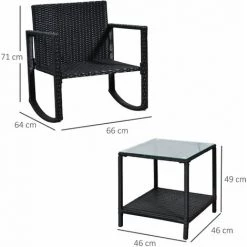 Outsunny Ensemble De Jardin 3 Pièces Style Colonial 2 Fauteuils à Bascule Avec Coussins Marron Table Basse étagère Métal époxy Résine Tressée 4 Fils Noir - Marron 9 Outsunny Ensemble De Jardin 3 Pièces Style Colonial 2 Fauteuils à Bascule Avec Coussins Marron Table Basse étagère Métal époxy Résine Tressée 4 Fils Noir - Marron -Outsunny Soldes Magasin 50909190 3