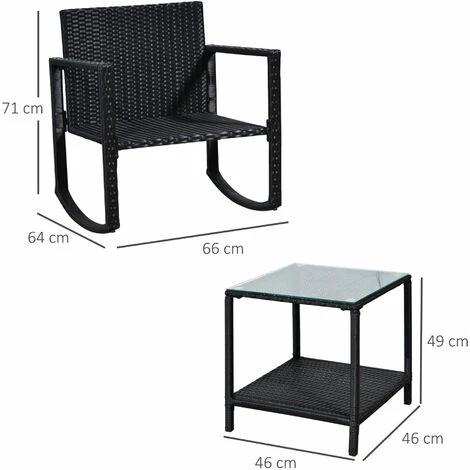 Outsunny Ensemble De Jardin 3 Pièces Style Colonial 2 Fauteuils à Bascule Avec Coussins Marron Table Basse étagère Métal époxy Résine Tressée 4 Fils Noir - Marron 5 Outsunny Ensemble De Jardin 3 Pièces Style Colonial 2 Fauteuils à Bascule Avec Coussins Marron Table Basse étagère Métal époxy Résine Tressée 4 Fils Noir - Marron â Image 3