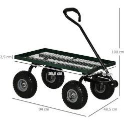 Outsunny Chariot De Transport Jardin Remorque à Main Charrette à Bras 4 Roues 94L X 48,5l X 100H Cm Charge Max. 150 Kg Métal Vert - Vert -Outsunny Soldes Magasin 50909197 3