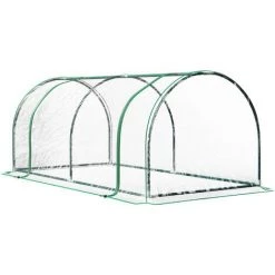 Outsunny Serre De Jardin Tunnel Serre à Tomates Dim. 2L X 1l X 0,8H M 2 Portes Zippées Bâche PVC Transparent Acier époxy Vert