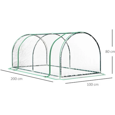 Outsunny Serre De Jardin Tunnel Serre à Tomates Dim. 2L X 1l X 0,8H M 2 Portes Zippées Bâche PVC Transparent Acier époxy Vert 5 Outsunny Serre De Jardin Tunnel Serre à Tomates Dim. 2L X 1l X 0,8H M 2 Portes Zippées Bâche PVC Transparent Acier époxy Vert – Image 3
