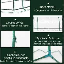 Outsunny Serre De Jardin Tunnel Serre à Tomates Dim. 2L X 1l X 0,8H M 2 Portes Zippées Bâche PVC Transparent Acier époxy Vert 10 Outsunny Serre De Jardin Tunnel Serre à Tomates Dim. 2L X 1l X 0,8H M 2 Portes Zippées Bâche PVC Transparent Acier époxy Vert -Outsunny Soldes Magasin 50921199 4