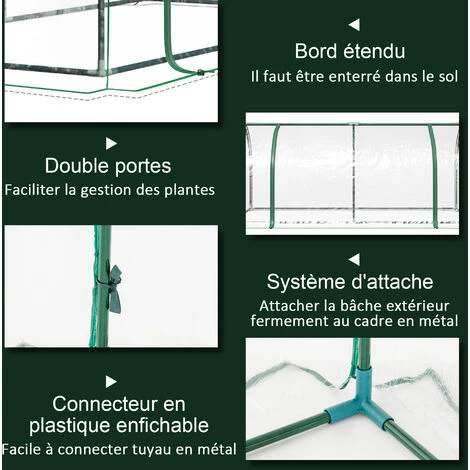Outsunny Serre De Jardin Tunnel Serre à Tomates Dim. 2L X 1l X 0,8H M 2 Portes Zippées Bâche PVC Transparent Acier époxy Vert 6 Outsunny Serre De Jardin Tunnel Serre à Tomates Dim. 2L X 1l X 0,8H M 2 Portes Zippées Bâche PVC Transparent Acier époxy Vert – Image 4