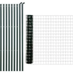 Outsunny Grillage Rouleau Soudé - Maille 7,3L X 6,3l Cm - Hauteur 2 M - Longueur 10 M - Poteaux, Jambes De Force Inclus - Acier Revêtement PVC Vert - Vert