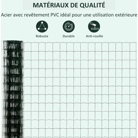 Outsunny Grillage Rouleau Soudé - Maille 7,3L X 6,3l Cm - Hauteur 2 M - Longueur 10 M - Poteaux, Jambes De Force Inclus - Acier Revêtement PVC Vert - Vert 7 Outsunny Grillage Rouleau Soudé - Maille 7,3L X 6,3l Cm - Hauteur 2 M - Longueur 10 M - Poteaux, Jambes De Force Inclus - Acier Revêtement PVC Vert - Vert – Image 5