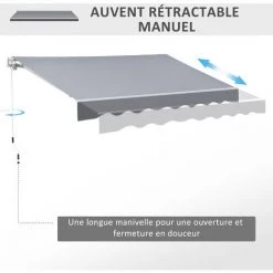 Outsunny Store Banne Manuel Rétractable Dim. 2,5L X 2l (avancée) M Alu. Polyester Imperméabilisé Haute Densité Gris 10 Outsunny Store Banne Manuel Rétractable Dim. 2,5L X 2l (avancée) M Alu. Polyester Imperméabilisé Haute Densité Gris -Outsunny Soldes Magasin 51254803 4