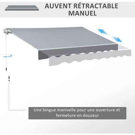 Outsunny Store Banne Manuel Rétractable Dim. 2,5L X 2l (avancée) M Alu. Polyester Imperméabilisé Haute Densité Gris 6 Outsunny Store Banne Manuel Rétractable Dim. 2,5L X 2l (avancée) M Alu. Polyester Imperméabilisé Haute Densité Gris â Image 4