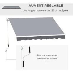 Outsunny Store Banne Manuel Rétractable Dim. 2,5L X 2l (avancée) M Alu. Polyester Imperméabilisé Haute Densité Gris 11 Outsunny Store Banne Manuel Rétractable Dim. 2,5L X 2l (avancée) M Alu. Polyester Imperméabilisé Haute Densité Gris -Outsunny Soldes Magasin 51254803 5