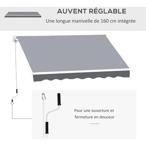 Outsunny Store Banne Manuel Rétractable Dim. 2,5L X 2l (avancée) M Alu. Polyester Imperméabilisé Haute Densité Gris 7 Outsunny Store Banne Manuel Rétractable Dim. 2,5L X 2l (avancée) M Alu. Polyester Imperméabilisé Haute Densité Gris â Image 5