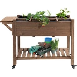 Outsunny Jardinière Sur Pied - Potager Sur Roulettes - étagère, Tablette Rabattable, Inserts D'irrigation, Feutre De Drainage Inclus - Bois Sapin Pré-huilé -Outsunny Soldes Magasin 51254806 4