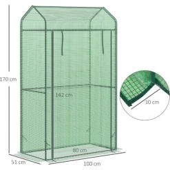 Outsunny Serre De Jardin Serre à Tomates Anti-UV Dim. 100L X 51l X 170H Cm Porte Zipée Déroulante Métal Thermolaqué PE Vert - Vert -Outsunny Soldes Magasin 51254807 3
