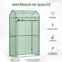 Outsunny Serre De Jardin Serre à Tomates Anti-UV Dim. 100L X 51l X 170H Cm Porte Zipée Déroulante Métal Thermolaqué PE Vert - Vert -Outsunny Soldes Magasin 51254807 4