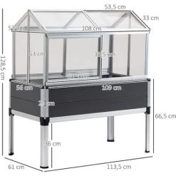 Outsunny Mini Serre Sur Pieds Dim. 113L X 61l X 128H Cm - 4 Lucarnes, 2 Portes Coulissantes - Piètement Structure Alu. PVC Aspect Bois Gris Polycarbonate -Outsunny Soldes Magasin 51254810 3
