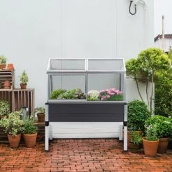 Outsunny Mini Serre Sur Pieds Dim. 113L X 61l X 128H Cm - 4 Lucarnes, 2 Portes Coulissantes - Piètement Structure Alu. PVC Aspect Bois Gris Polycarbonate -Outsunny Soldes Magasin 51254810 4