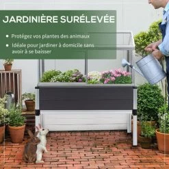 Outsunny Mini Serre Sur Pieds Dim. 113L X 61l X 128H Cm - 4 Lucarnes, 2 Portes Coulissantes - Piètement Structure Alu. PVC Aspect Bois Gris Polycarbonate -Outsunny Soldes Magasin 51254810 5