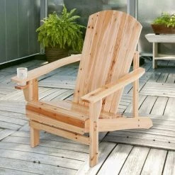 Outsunny Fauteuil De Jardin Adirondack Grand Confort Porte-gobelet Intégré Bois De Sapin Traité -Outsunny Soldes Magasin 51254823 2