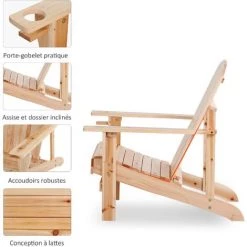 Outsunny Fauteuil De Jardin Adirondack Grand Confort Porte-gobelet Intégré Bois De Sapin Traité -Outsunny Soldes Magasin 51254823 4