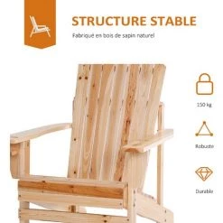 Outsunny Fauteuil De Jardin Adirondack Grand Confort Porte-gobelet Intégré Bois De Sapin Traité -Outsunny Soldes Magasin 51254823 5