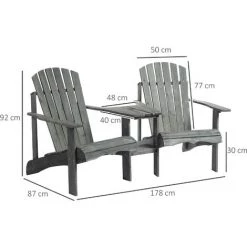 Outsunny Fauteuils De Jardin Adirondack Avec Table Basse, Espace Insertion Parasol, étagère Bois Sapin Pré-huilé Peint Gris 9 Outsunny Fauteuils De Jardin Adirondack Avec Table Basse, Espace Insertion Parasol, étagère Bois Sapin Pré-huilé Peint Gris -Outsunny Soldes Magasin 51254825 3