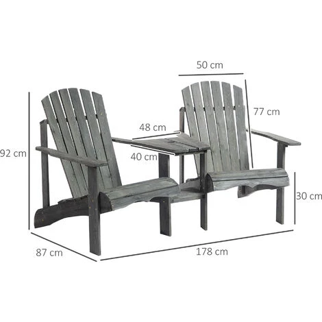 Outsunny Fauteuils De Jardin Adirondack Avec Table Basse, Espace Insertion Parasol, étagère Bois Sapin Pré-huilé Peint Gris 5 Outsunny Fauteuils De Jardin Adirondack Avec Table Basse, Espace Insertion Parasol, étagère Bois Sapin Pré-huilé Peint Gris – Image 3