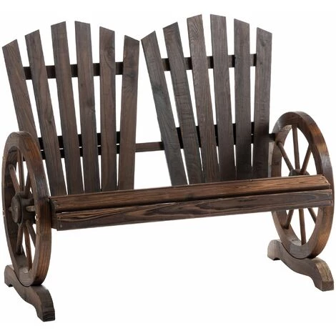 Outsunny Banc De Jardin 2 Places Adirondack Style Rustique Chic Accoudoirs Roues Charette Bois Sapin Traité Carbonisation - Marron 3 Outsunny Banc De Jardin 2 Places Adirondack Style Rustique Chic Accoudoirs Roues Charette Bois Sapin Traité Carbonisation - Marron
