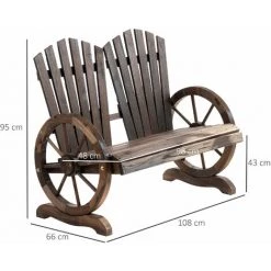 Outsunny Banc De Jardin 2 Places Adirondack Style Rustique Chic Accoudoirs Roues Charette Bois Sapin Traité Carbonisation - Marron 9 Outsunny Banc De Jardin 2 Places Adirondack Style Rustique Chic Accoudoirs Roues Charette Bois Sapin Traité Carbonisation - Marron -Outsunny Soldes Magasin 51254827 3