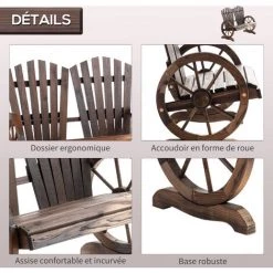 Outsunny Banc De Jardin 2 Places Adirondack Style Rustique Chic Accoudoirs Roues Charette Bois Sapin Traité Carbonisation - Marron 10 Outsunny Banc De Jardin 2 Places Adirondack Style Rustique Chic Accoudoirs Roues Charette Bois Sapin Traité Carbonisation - Marron -Outsunny Soldes Magasin 51254827 4