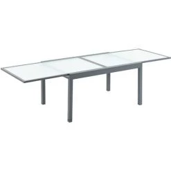 Outsunny Table Extensible De Jardin Grande Taille Dim. Dépliées 270L X 90l X 73H Cm Piètement Châssis Alu. Plateau Verre Trempé Dépoli - Gris
