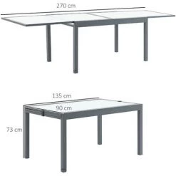Outsunny Table Extensible De Jardin Grande Taille Dim. Dépliées 270L X 90l X 73H Cm Piètement Châssis Alu. Plateau Verre Trempé Dépoli - Gris 9 Outsunny Table Extensible De Jardin Grande Taille Dim. Dépliées 270L X 90l X 73H Cm Piètement Châssis Alu. Plateau Verre Trempé Dépoli - Gris -Outsunny Soldes Magasin 51254829 3