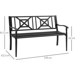 Outsunny Banc De Jardin 2 Places Style Fer Forgé Dim. 128L X 62.5l X 81.5H Cm Piètement Avant Effilé Accoudoirs Courbés Métal Thermolaqué Anticorrosion Noir -Outsunny Soldes Magasin 51254830 3