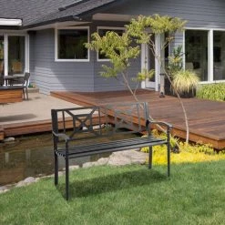 Outsunny Banc De Jardin 2 Places Style Fer Forgé Dim. 128L X 62.5l X 81.5H Cm Piètement Avant Effilé Accoudoirs Courbés Métal Thermolaqué Anticorrosion Noir -Outsunny Soldes Magasin 51254830 4