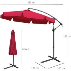 Outsunny Parasol Déporté Octogonal Inclinable Manivelle Ø 2,65 X 2,45H M Acier époxy Polyester Rouge - Rouge -Outsunny Soldes Magasin 51254833 3