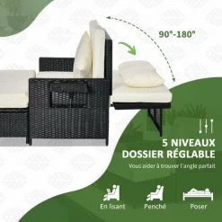 Outsunny Ensemble De Jardin 2 Places : Canapé Dossier Inclinable Tablettes Coffre Matelas Et Coussins Intégrées + Repose-pieds Résine Tressée 4 Fils Noire Polyester Crème 9 Outsunny Ensemble De Jardin 2 Places : Canapé Dossier Inclinable Tablettes Coffre Matelas Et Coussins Intégrées + Repose-pieds Résine Tressée 4 Fils Noire Polyester Crème -Outsunny Soldes Magasin 51254834 4