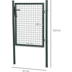 Outsunny Portillon Grillagé Dim. 97L X 150H Cm - Gâche Réversible, Serrure Encastrée, 3 Clés - Acier Vert -Outsunny Soldes Magasin 51254839 3
