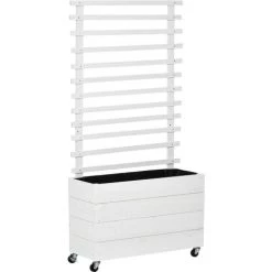 Outsunny Jardinière Avec Treillis - Bac à Fleurs - Jardinière Sur Roulettes - Dim. 76L X 30l X 155H Cm - Inserts D'irrigation Et Géotextile Inclus - Bois Sapin Traité Peint Blanc