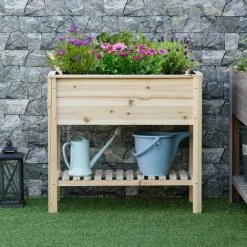Outsunny Jardinière Sur Pieds Potager Avec étagère à Lattes Dim. 90L X 40l X 81H Cm Inserts D'irrigation, Géotextile Inclus Bois Sapin Pré-huilé -Outsunny Soldes Magasin 52444477 2