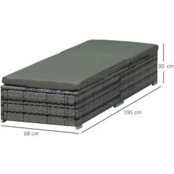 Outsunny Bain De Soleil Transat Grand Confort Matelas Déperlant Déhoussable Inclinaison Réglable Multi-positions Résine Tressée Gris -Outsunny Soldes Magasin 52444488 3