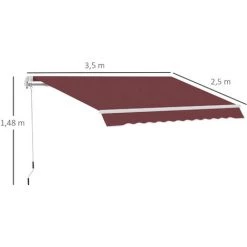Outsunny Store Banne Manuel Rétractable Aluminium Polyester Imperméabilisé 3,5L X 2,5l M Bordeaux - Rouge -Outsunny Soldes Magasin 52476534 3