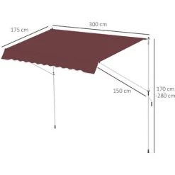 Outsunny Store Banne Manuel Rétractable 3L X 1,5l M Inclinaison Et Hauteur Réglable Installation Rapide Métal Alu Polyester Anti-UV Bordeaux - Rouge -Outsunny Soldes Magasin 52476541 3