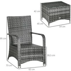 Outsunny Ensemble 2 Fauteuils De Jardin Table Basse Plateau Verre Trempé Résine Tressée Imitation Rotin Coussins Et Housse Protection Inclus Gris 9 Outsunny Ensemble 2 Fauteuils De Jardin Table Basse Plateau Verre Trempé Résine Tressée Imitation Rotin Coussins Et Housse Protection Inclus Gris -Outsunny Soldes Magasin 52476550 3