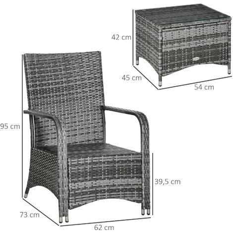 Outsunny Ensemble 2 Fauteuils De Jardin Table Basse Plateau Verre Trempé Résine Tressée Imitation Rotin Coussins Et Housse Protection Inclus Gris 5 Outsunny Ensemble 2 Fauteuils De Jardin Table Basse Plateau Verre Trempé Résine Tressée Imitation Rotin Coussins Et Housse Protection Inclus Gris â Image 3