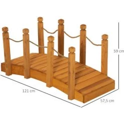 Outsunny Pont De Jardin - Pont De Bassin - Passerelle En Bois Avec Balustrade - Dim. 121L X 57,5l X 59H Cm - Bois De Sapin Pré-huilé -Outsunny Soldes Magasin 52476553 3