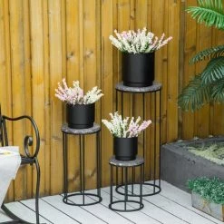 Outsunny Support Pots De Fleurs 3 Pièces - Lot De 3 étagères à Fleurs - Portes Plantes Empilables - Métal époxy Plateaux Aspect Marbre Gris -Outsunny Soldes Magasin 52476560 4