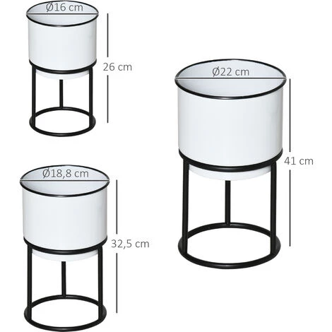 Outsunny Supports De Pots De Fleurs Design - Supports à Plantes - Lot De 3 Avec Pots De Fleurs - Métal époxy Noir Et Blanc 5 Outsunny Supports De Pots De Fleurs Design - Supports à Plantes - Lot De 3 Avec Pots De Fleurs - Métal époxy Noir Et Blanc – Image 3