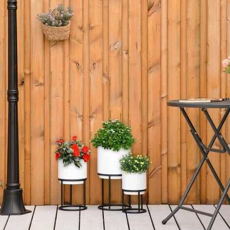 Outsunny Supports De Pots De Fleurs Design - Supports à Plantes - Lot De 3 Avec Pots De Fleurs - Métal époxy Noir Et Blanc 6 Outsunny Supports De Pots De Fleurs Design - Supports à Plantes - Lot De 3 Avec Pots De Fleurs - Métal époxy Noir Et Blanc – Image 4