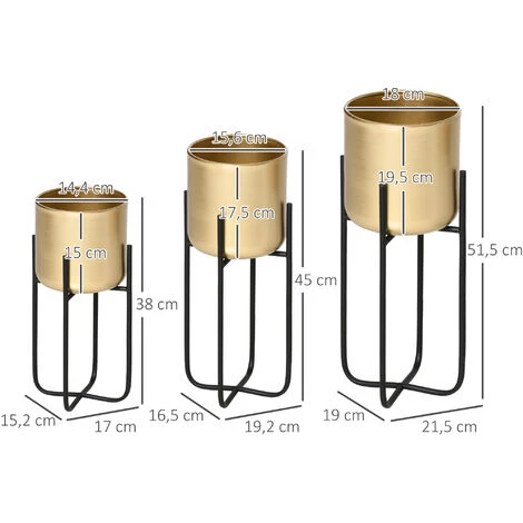 Outsunny Supports De Pots De Fleurs Design - Supports à Plantes - Lot De 3 Avec Pots De Fleurs - Métal époxy Noir Doré 5 Outsunny Supports De Pots De Fleurs Design - Supports à Plantes - Lot De 3 Avec Pots De Fleurs - Métal époxy Noir Doré – Image 3
